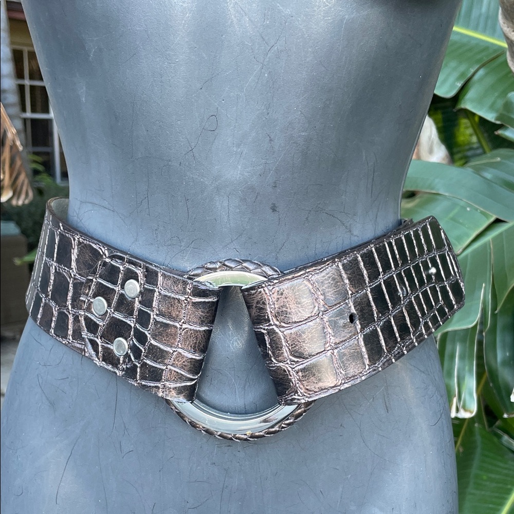 Chico’s snake print bronze statement wide belt